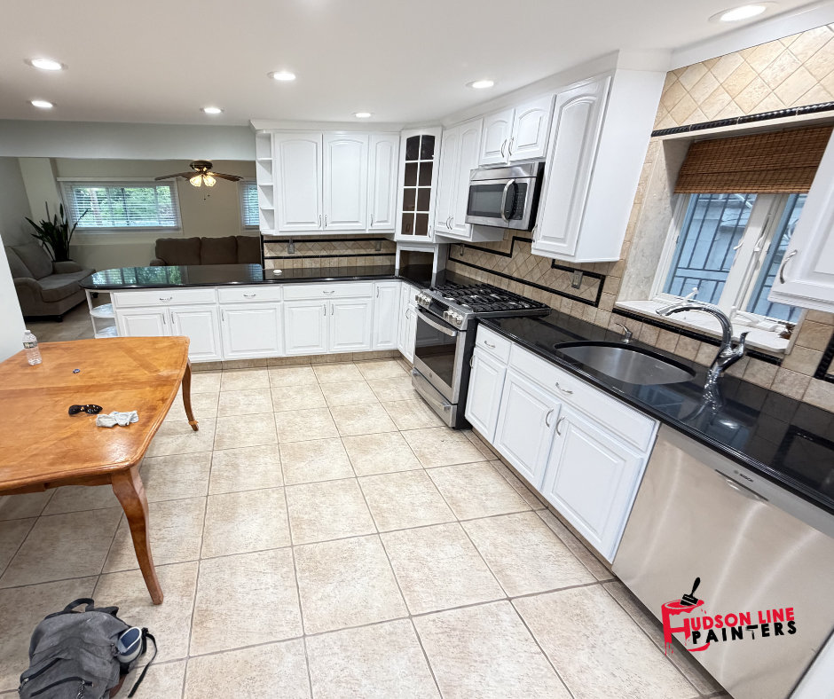 White kitchen cabinet painting after in Bergen County
