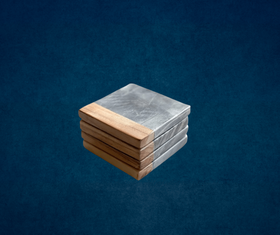 Set of modern square marble coasters