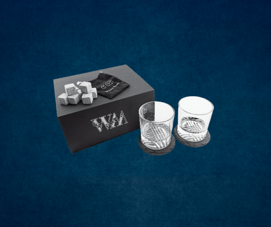 Whiskey set with glasses and chilling stones