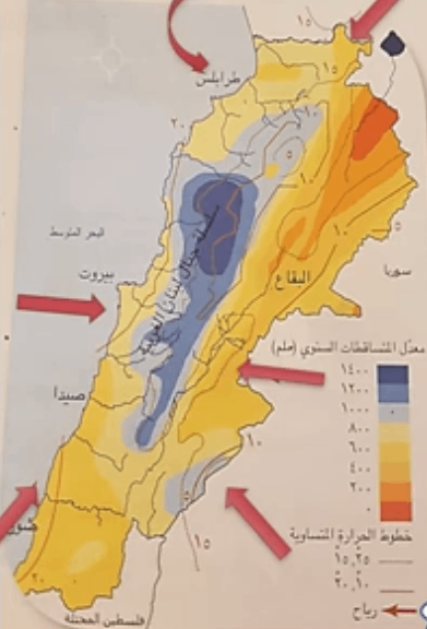خريطة توزيع الأمطار
