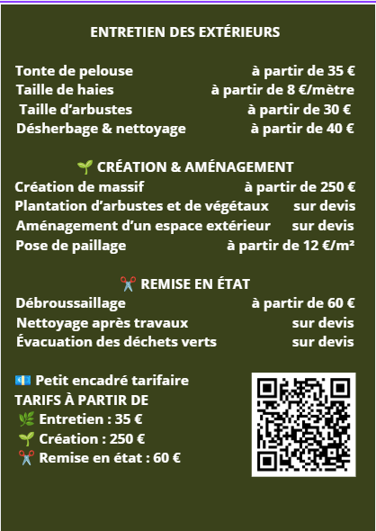 Encadré tarifaire — entretien des extérieurs, création et remise en état