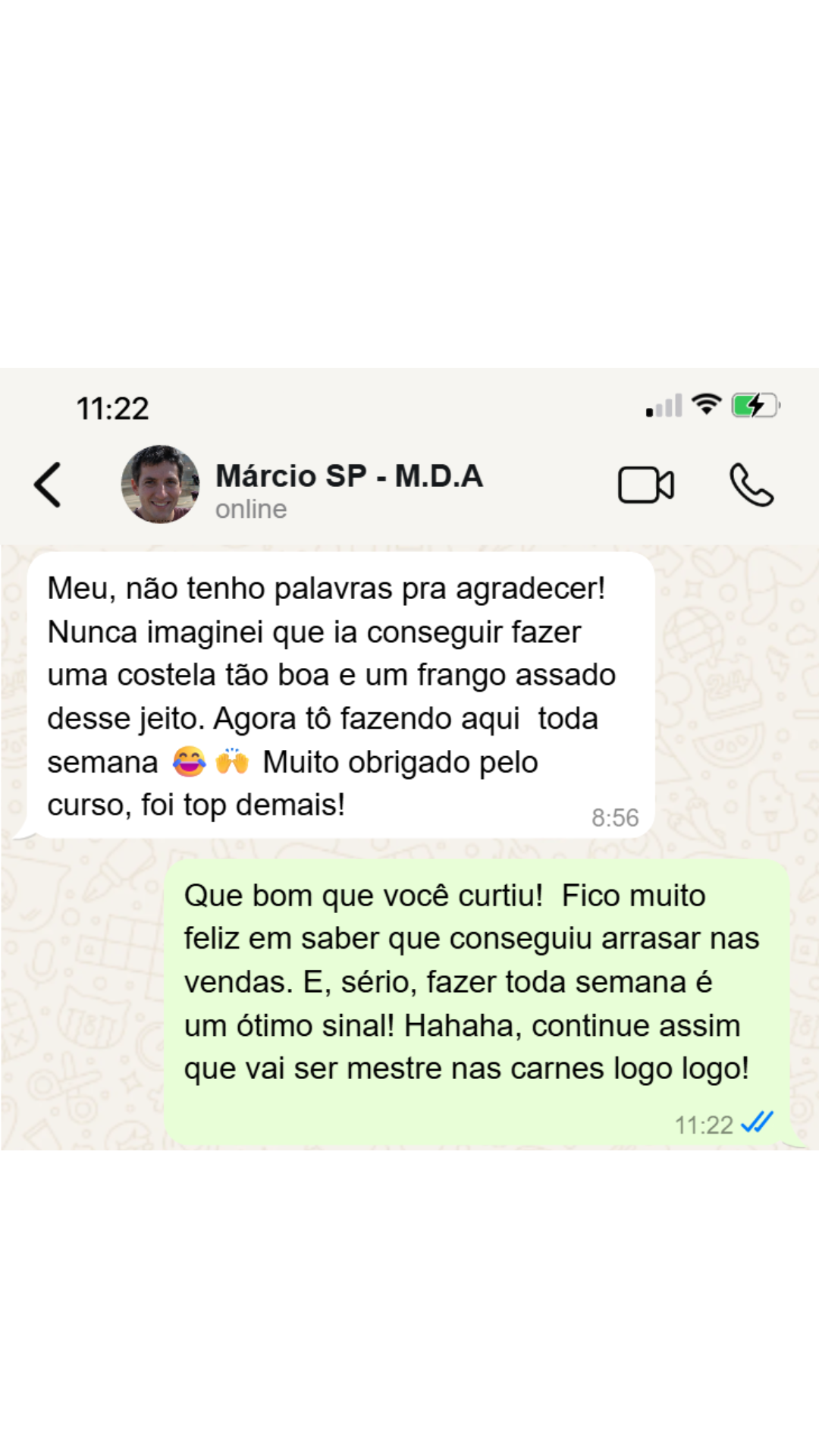 Depoimento de aluno satisfeito em print de conversa 3