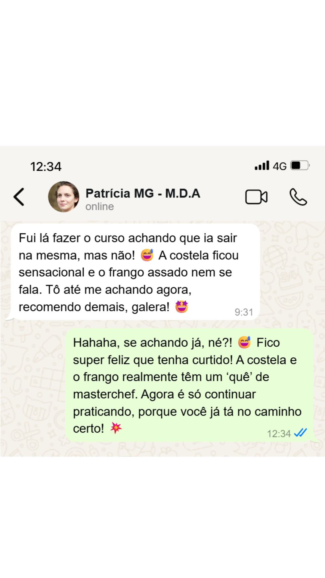 Depoimento de aluno satisfeito em print de conversa 2
