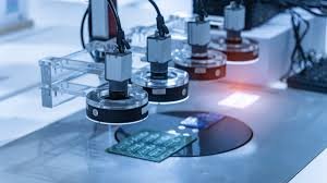Machine vision inspection station with industrial camera over a PCB conveyor and HMI screen