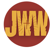 Jah's Word & Worship channel logo - yellow text on dark red circular background