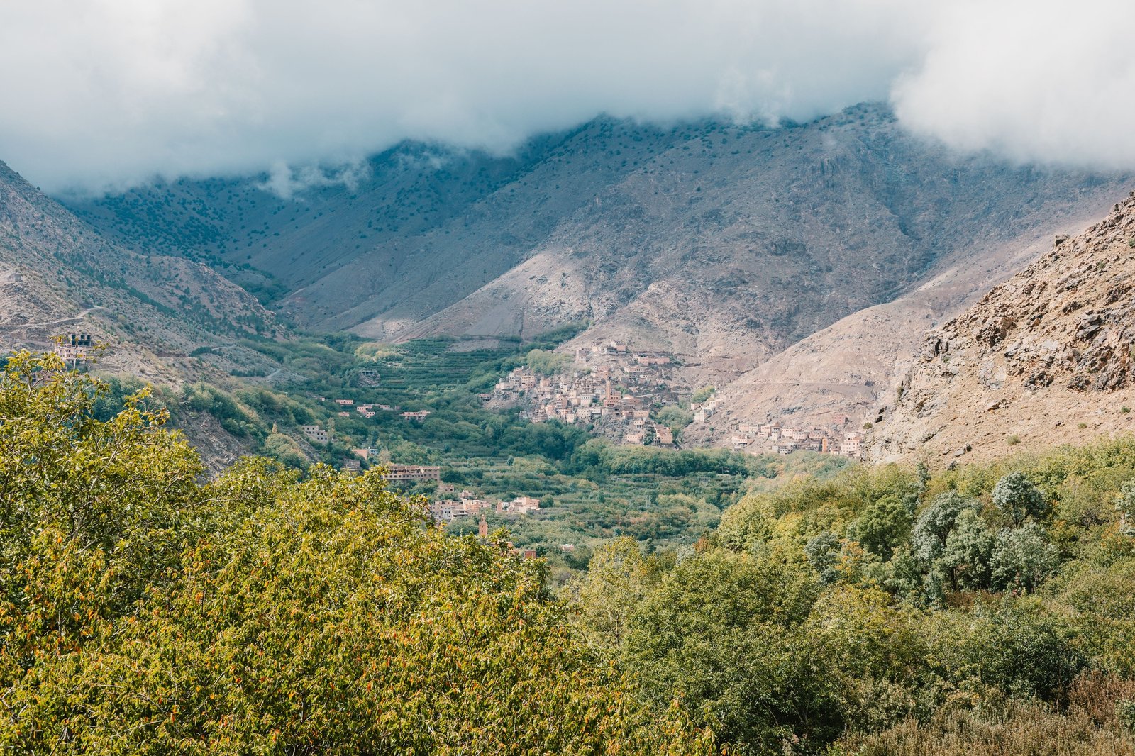 High Atlas summit ridge above Imlil on the Talamroute summit day hike, Morocco