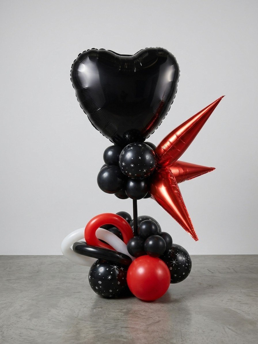 Black and red statement balloon centerpiece