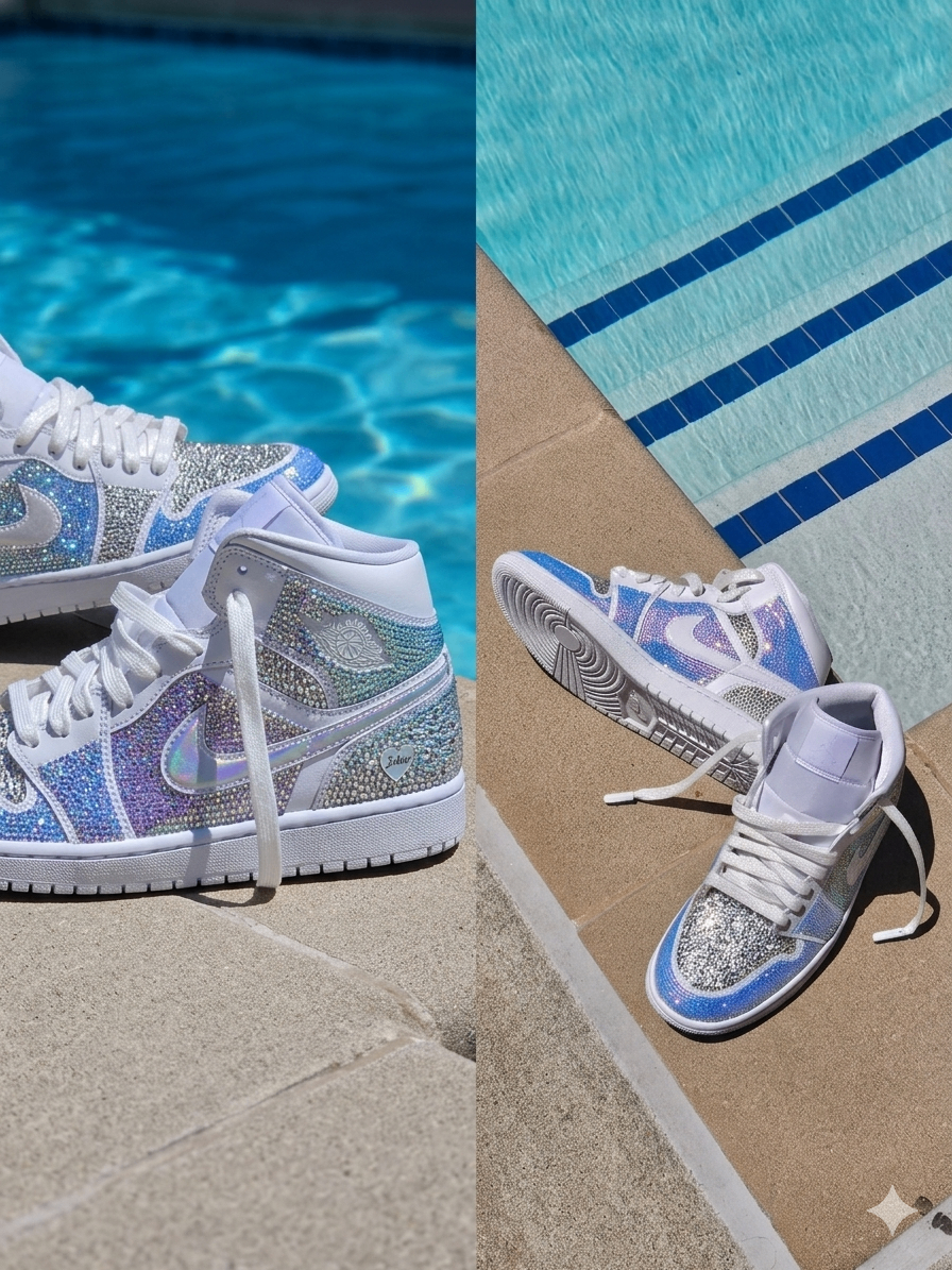 Custom high-quality glass stone bling sneakers by Joiful Expressions