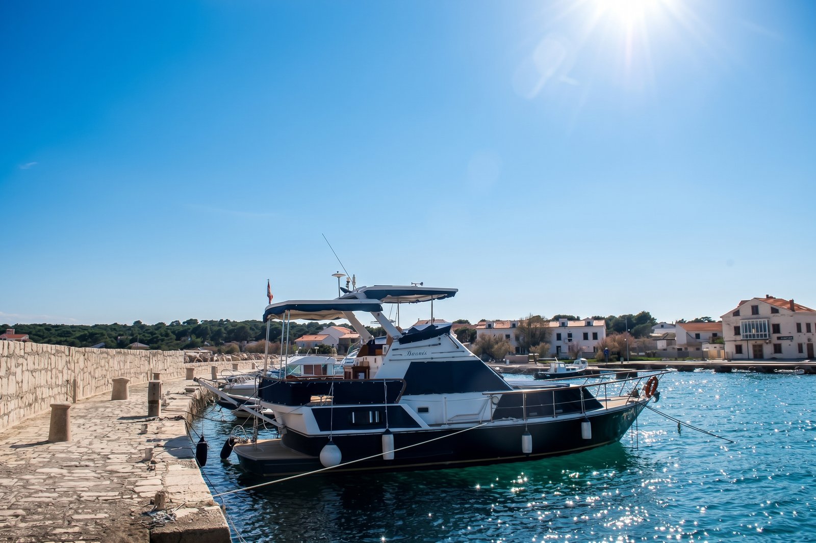 Moonraker moored in Silba port
