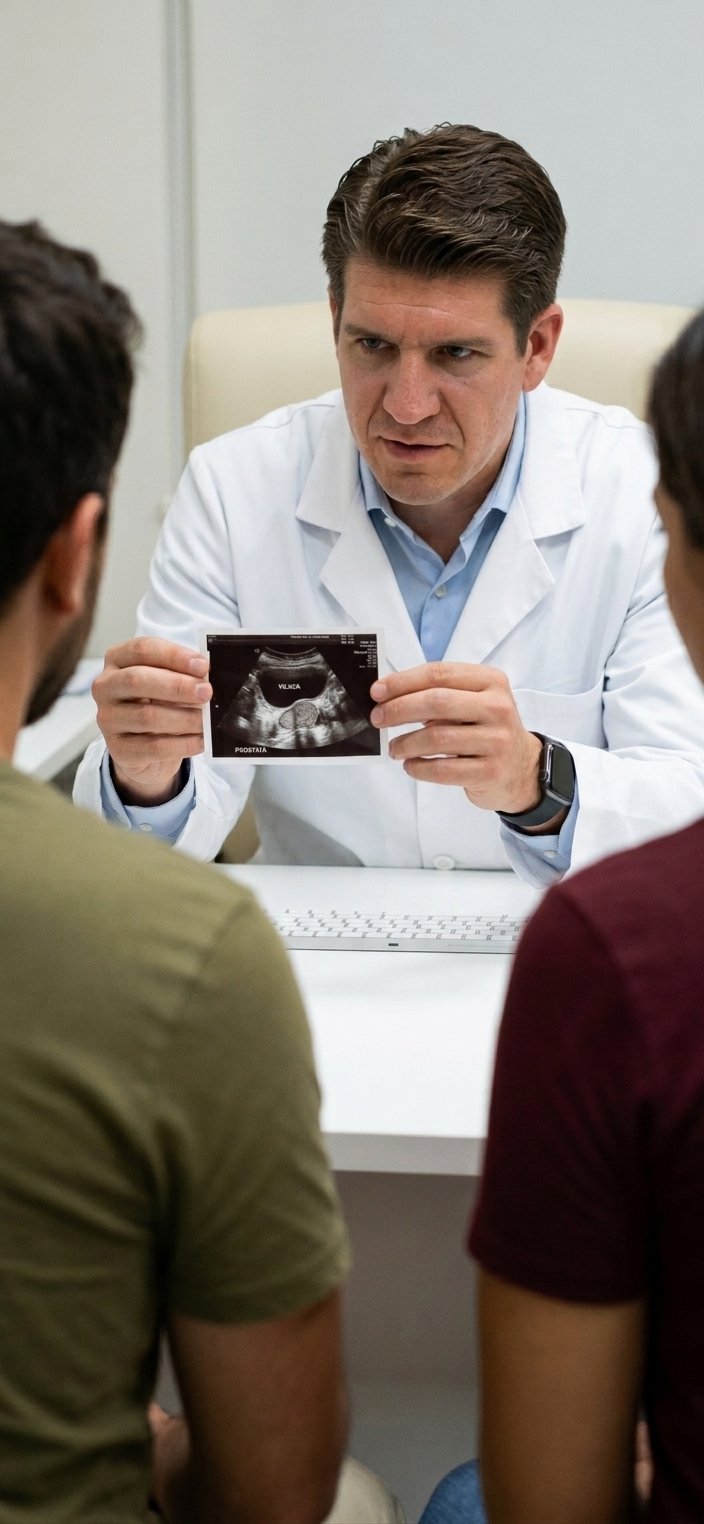 El doctor revisando estudios de imagen junto con un paciente