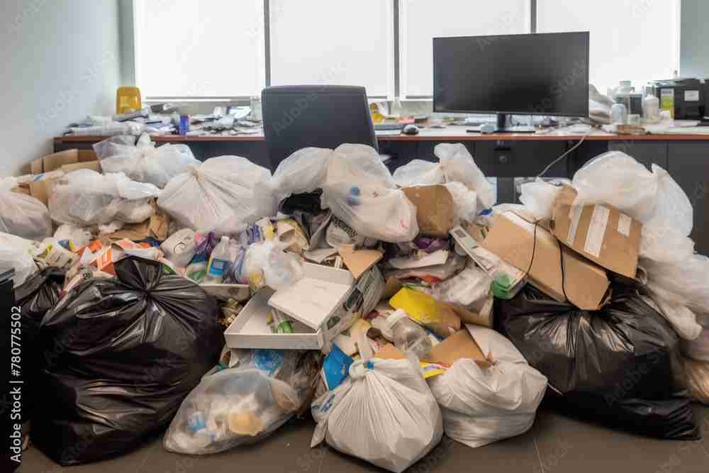 Clean commercial space with organized waste bags ready for pickup