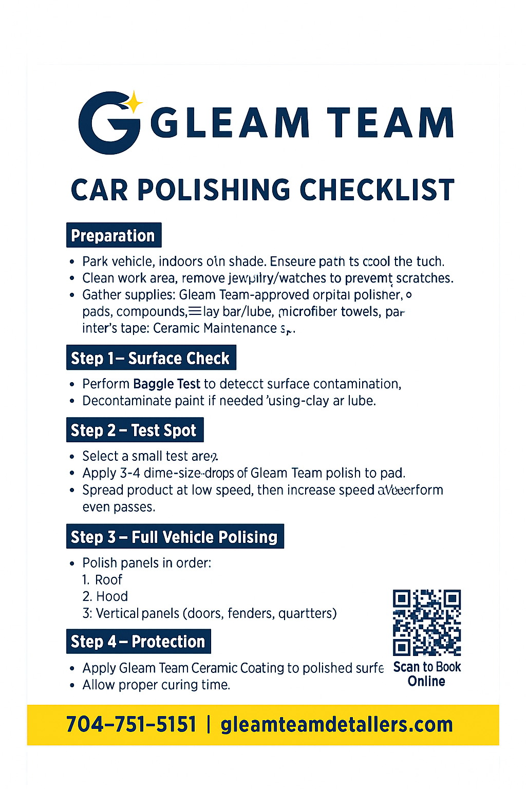 Gleam Team Car Polishing Checklist
