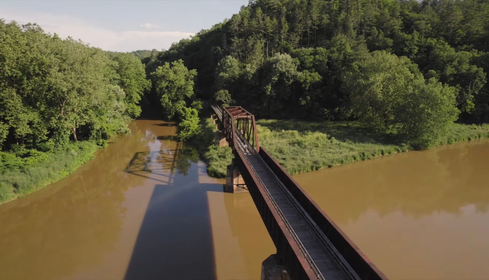 Historic wooden trestle bridge spanning the New River Valley constructed by the Norfolk & Western Railway