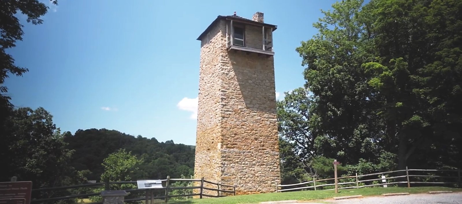 The historic Shot Tower at Shot Tower Historical State Park near Austinville, Virginia, beside the New River Trail