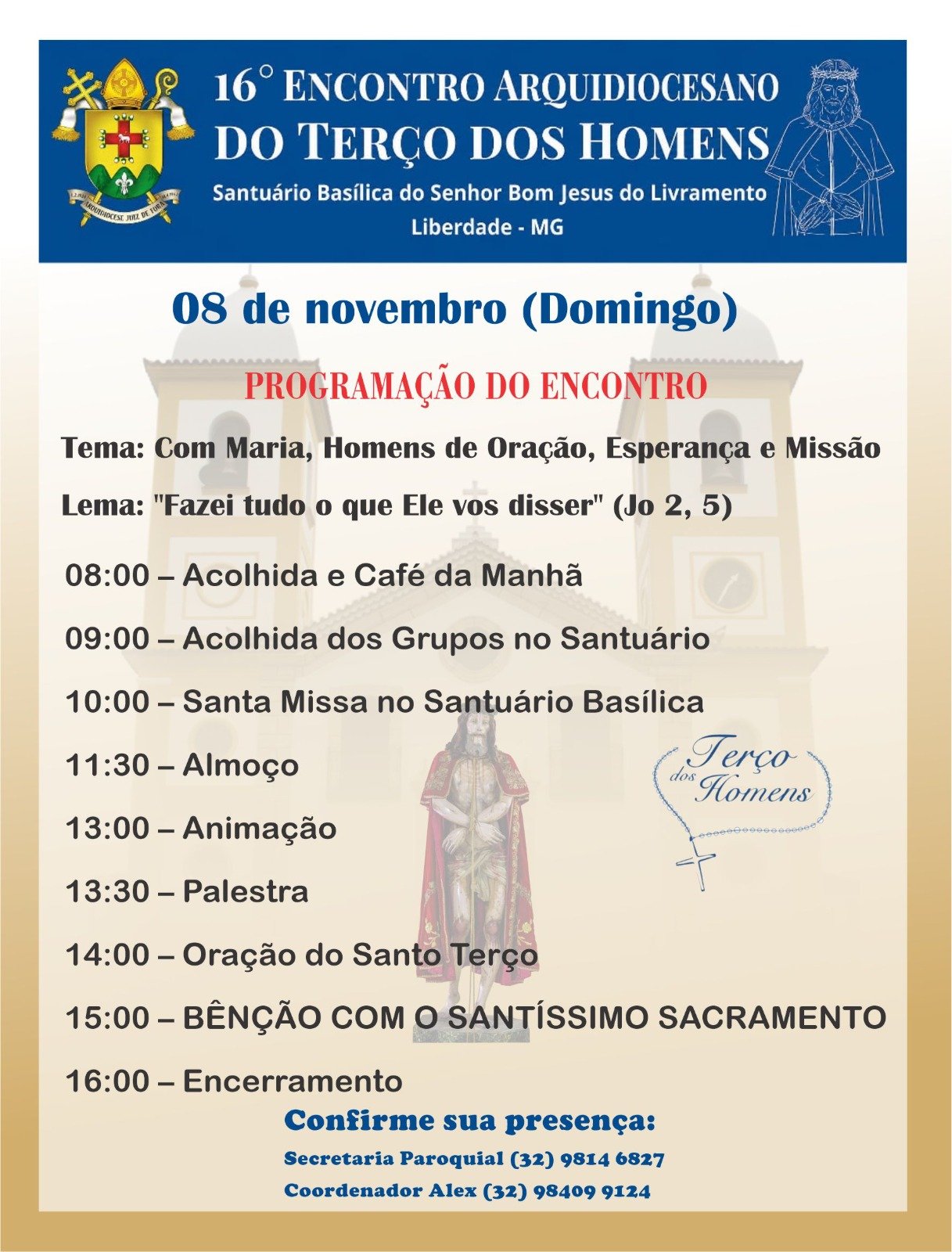 Cartaz com a programação do 16º Encontro Arquidiocesano do Terço dos Homens