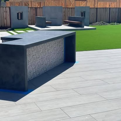 Concrete patio with decorative border