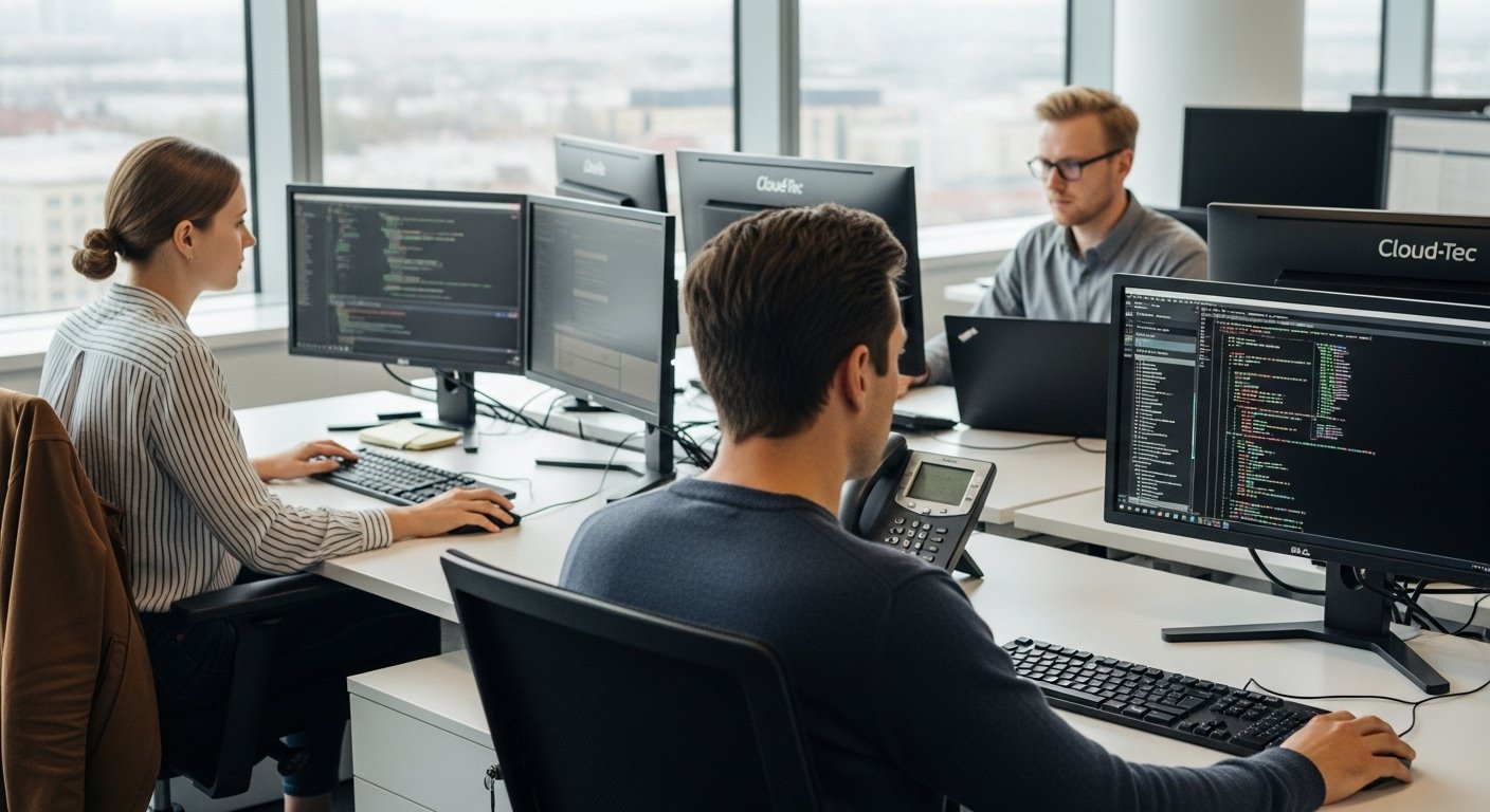 Professioneel IT-team van Cloud-Tec werkt samen aan oplossingen