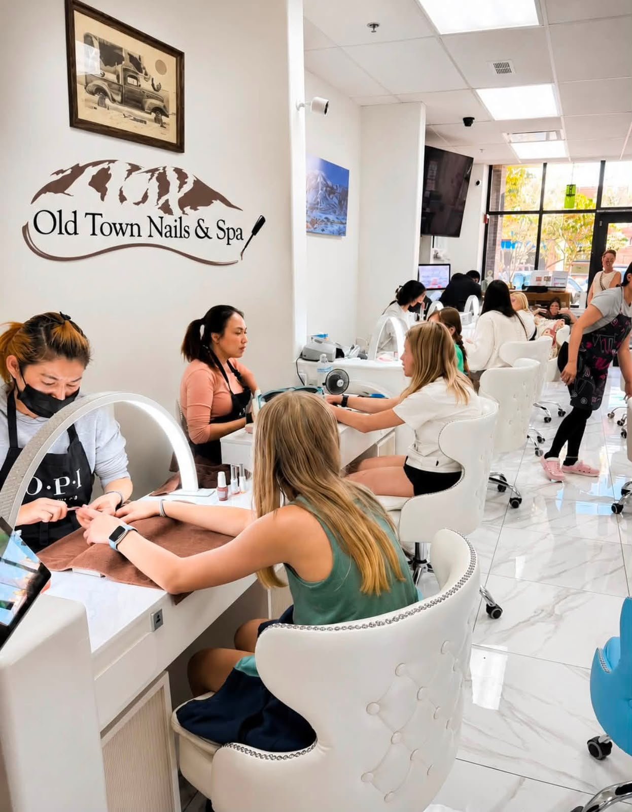 Guests enjoying manicures with our nail technicians in Steamboat Springs