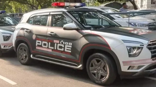 Police patrol car with advanced communication equipment