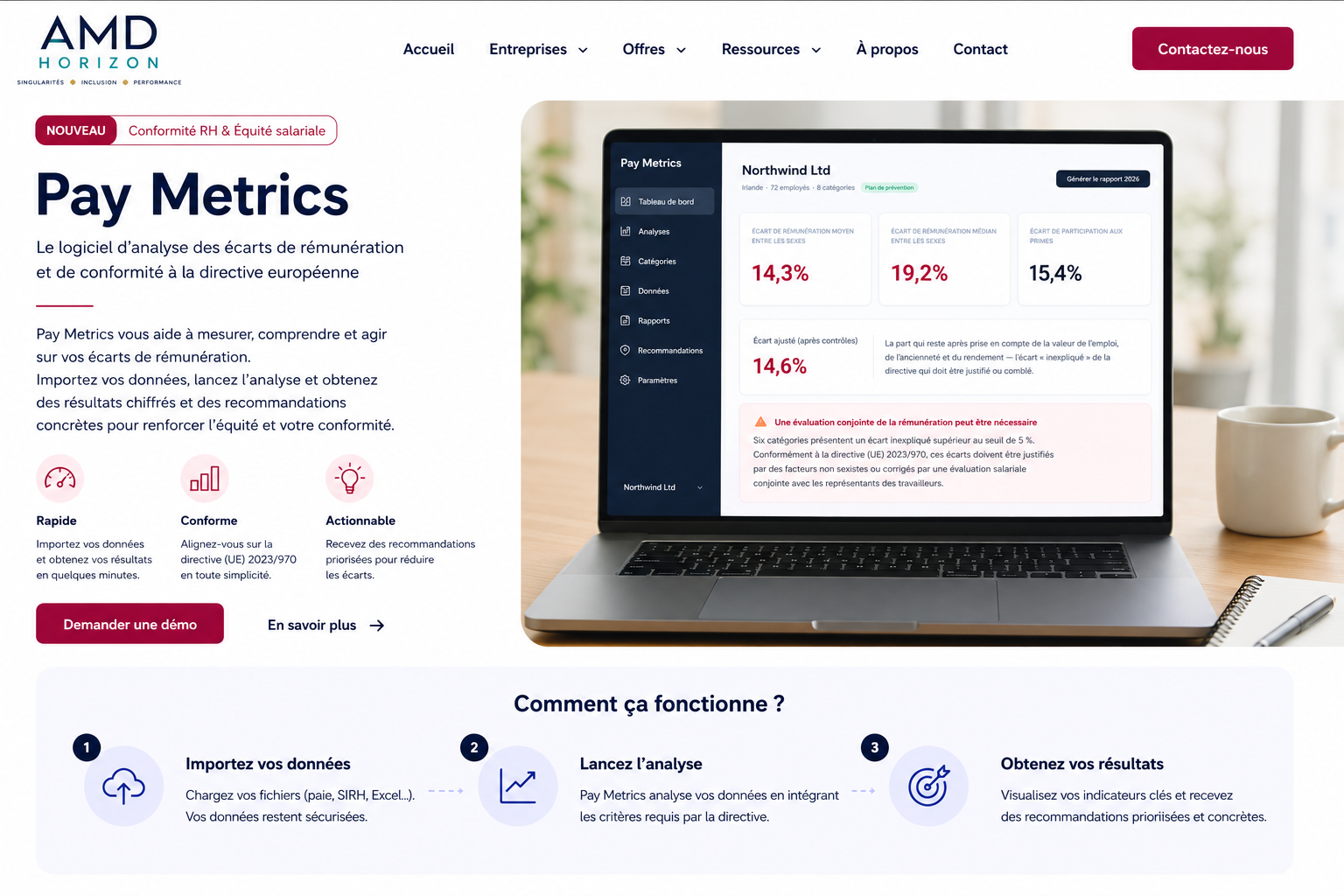 Interface de PayMetrics pour l'analyse des écarts salariaux