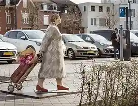Alltagsmensch met boodschappentrolley in Valkenburg