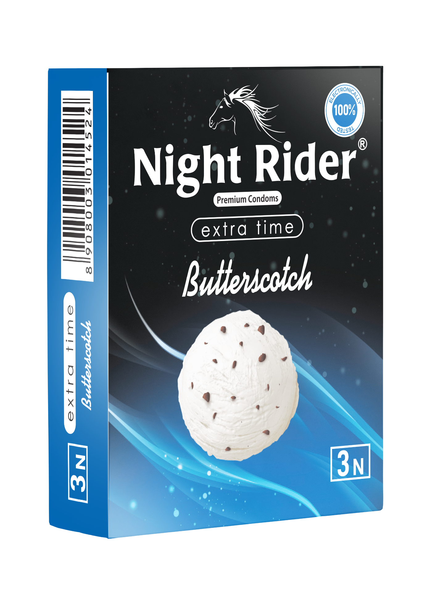 Night Rider Extra Time Butterscotch packaging, 3’s pack