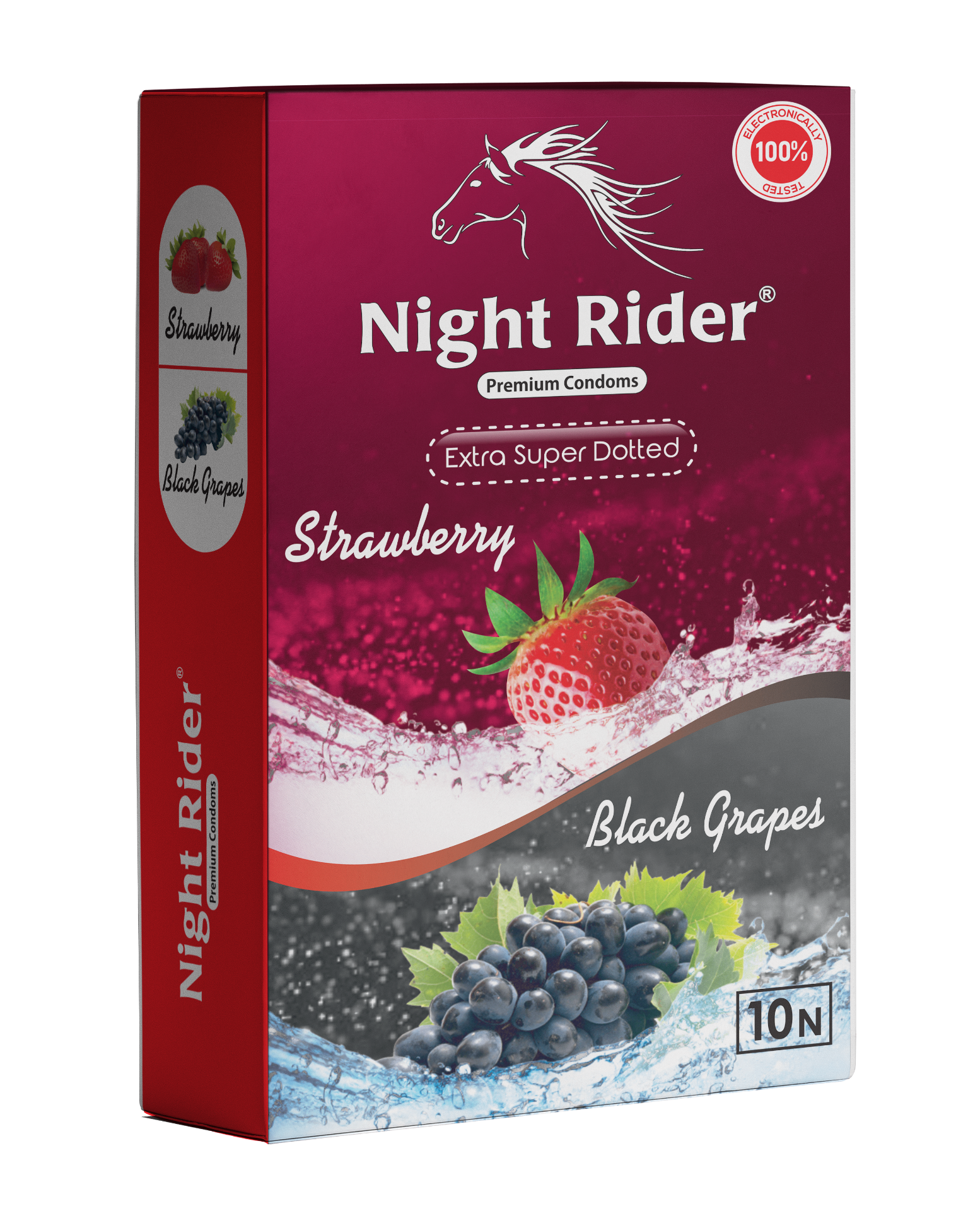 Night Rider Extra Super Dotted Strawberry & Black Grapes packaging, 10’s pack