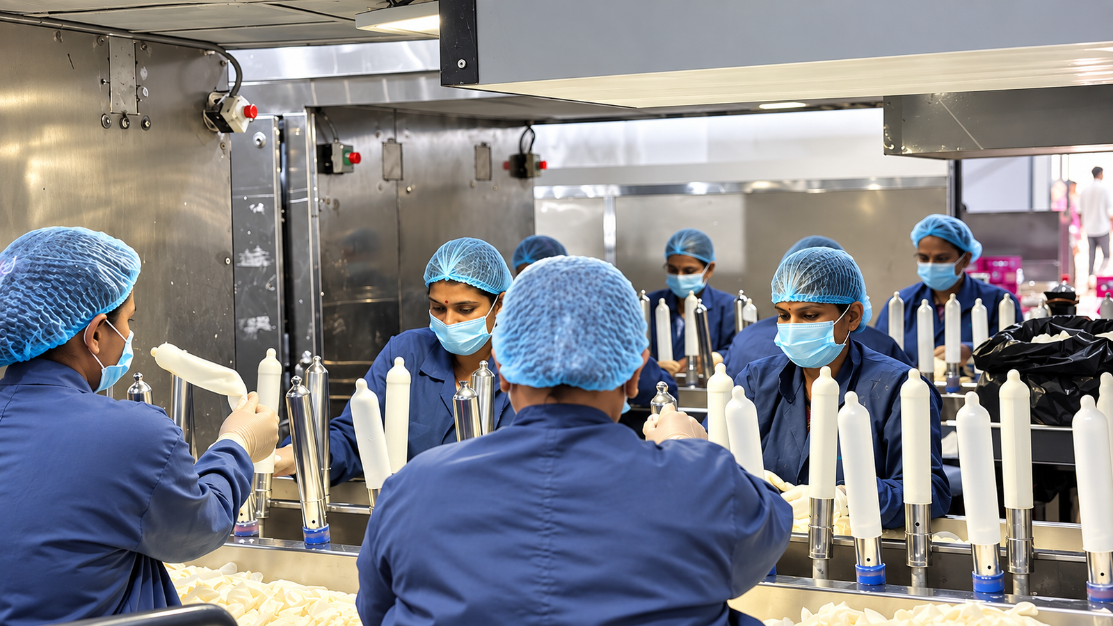 Technicians inspecting products on the production line