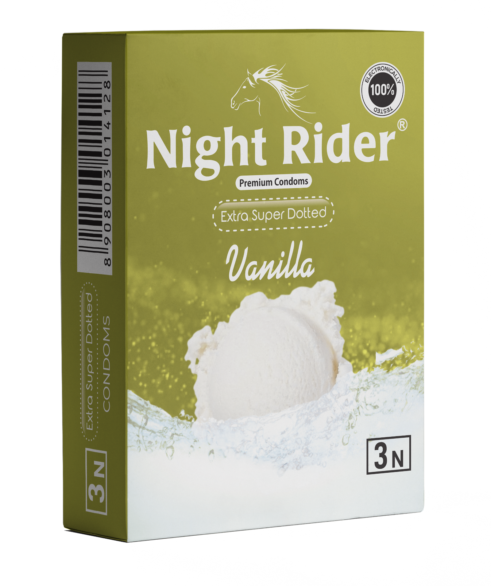 Night Rider Extra Super Dotted Vanilla packaging, 3’s pack