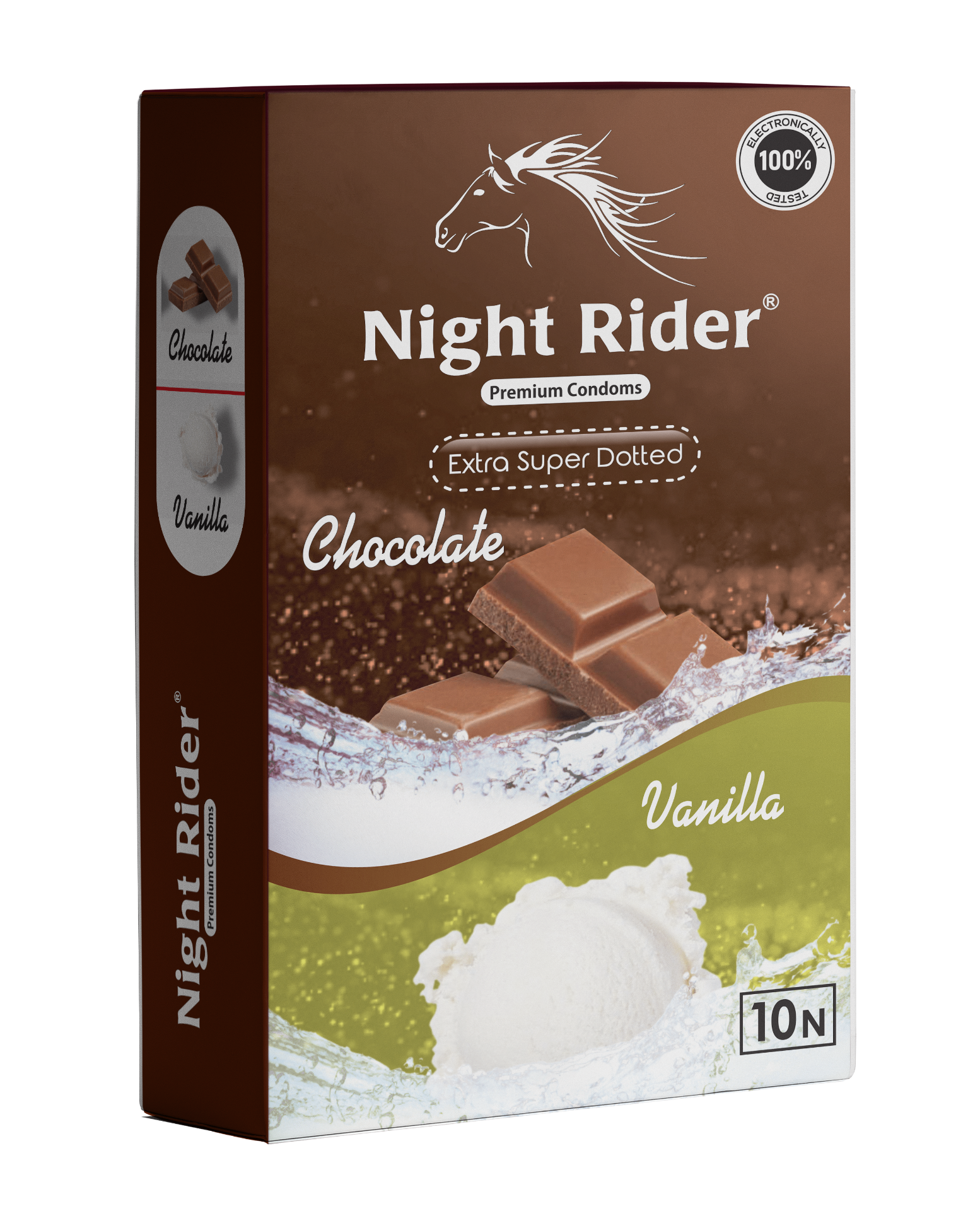 Night Rider Extra Super Dotted Chocolate & Vanilla packaging, 10’s pack