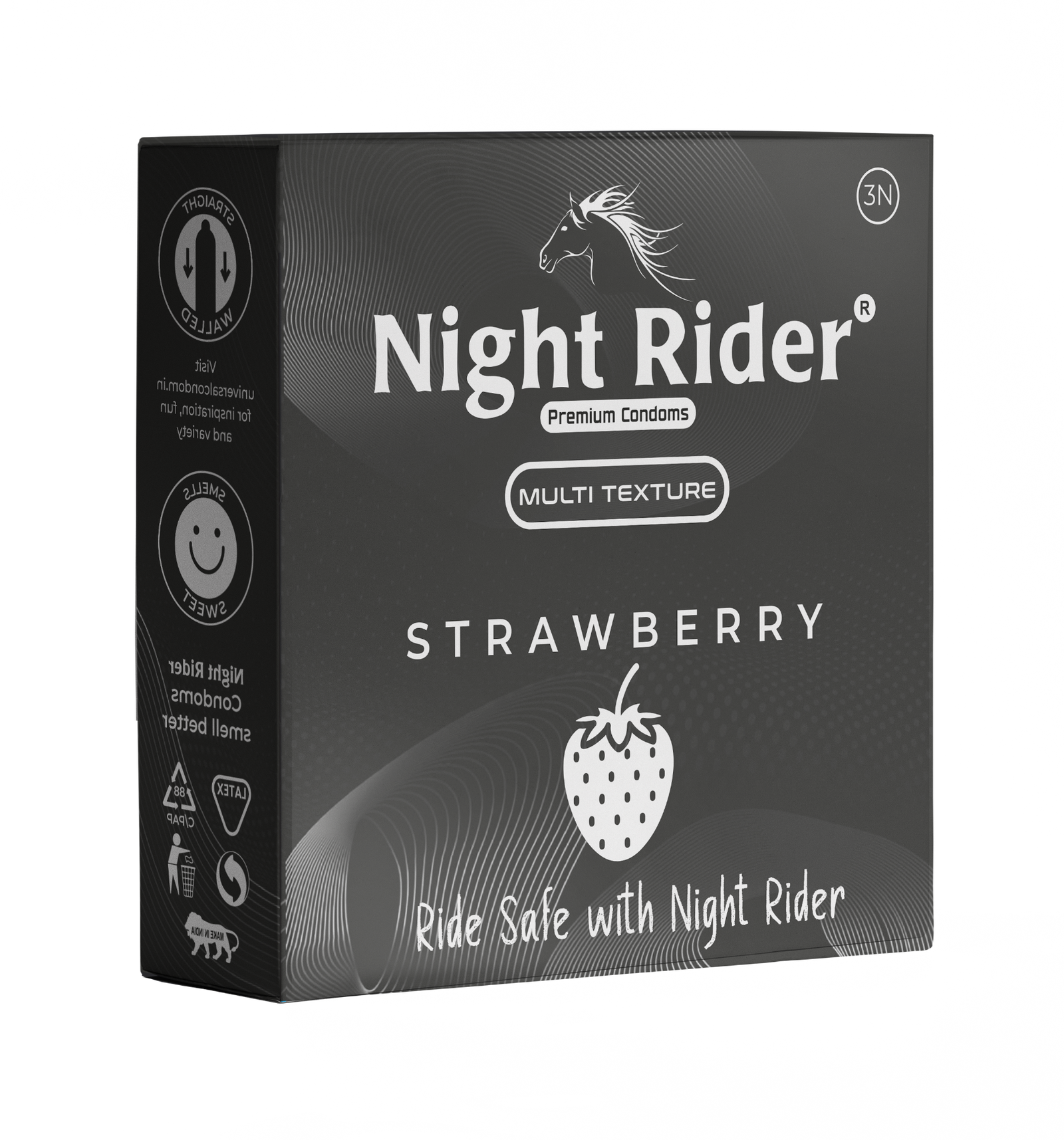 Night Rider Multi Texture Strawberry packaging, 3’s pack