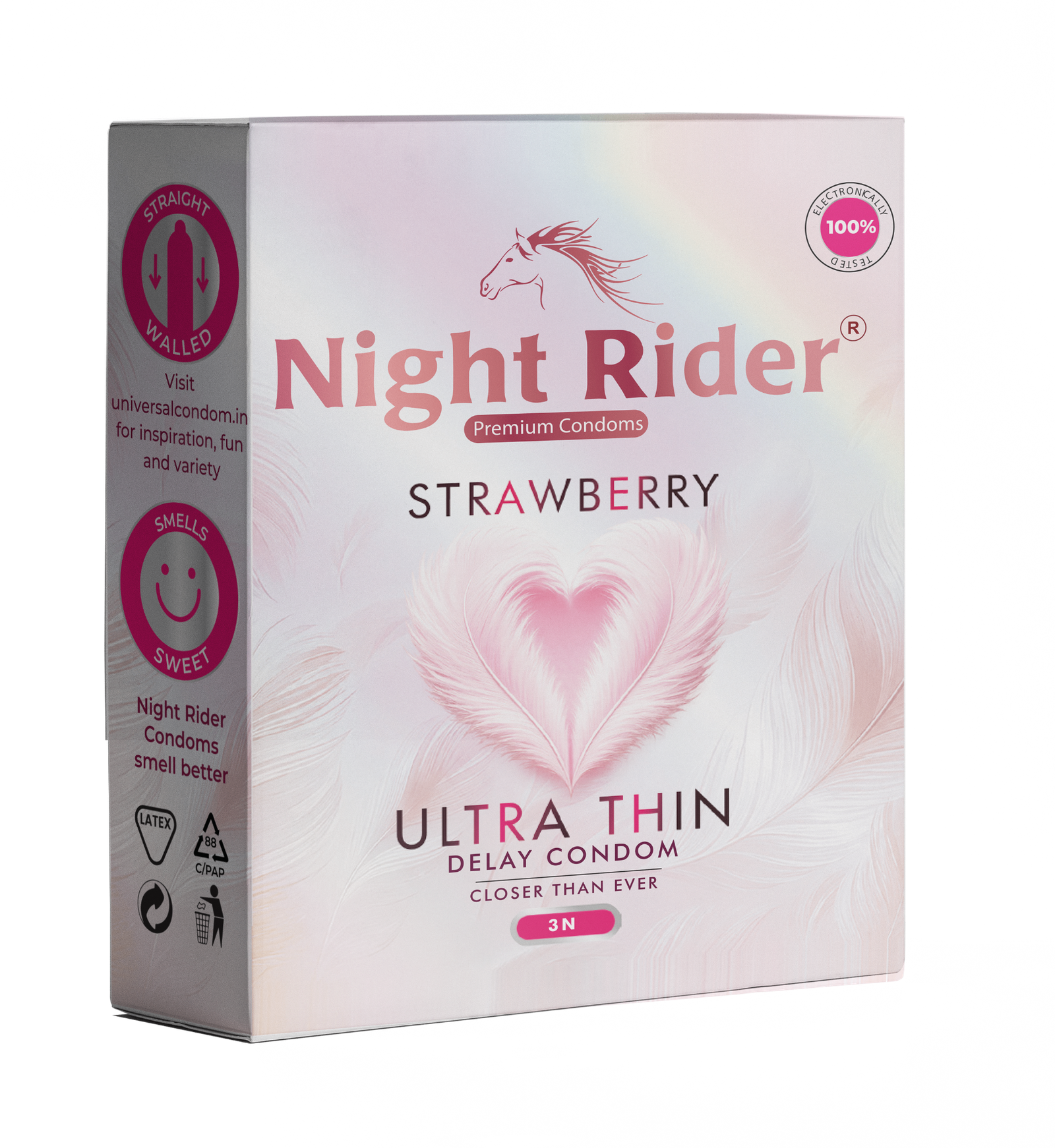 Night Rider Ultra Thin Delay Strawberry packaging, 3’s pack