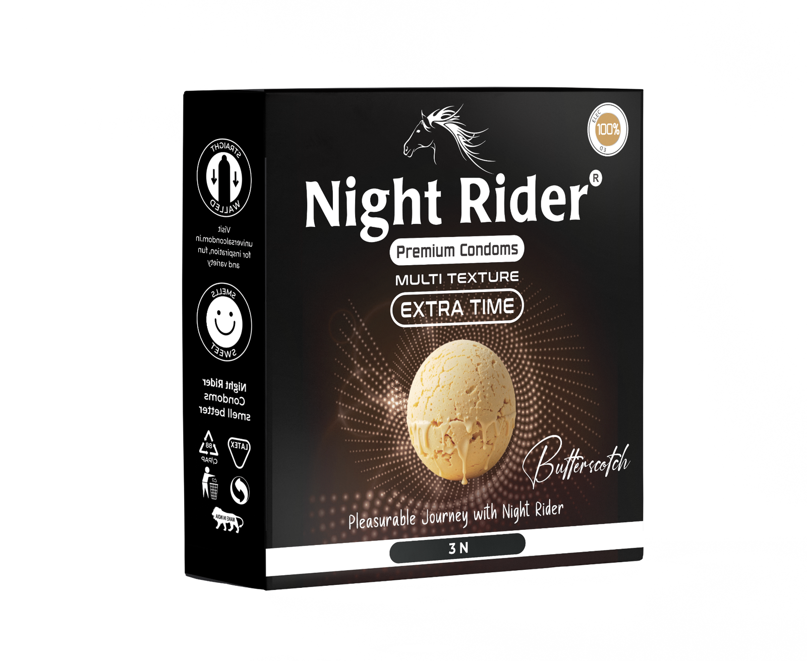 Night Rider Multi Texture Extra Time Butterscotch packaging, 3’s pack