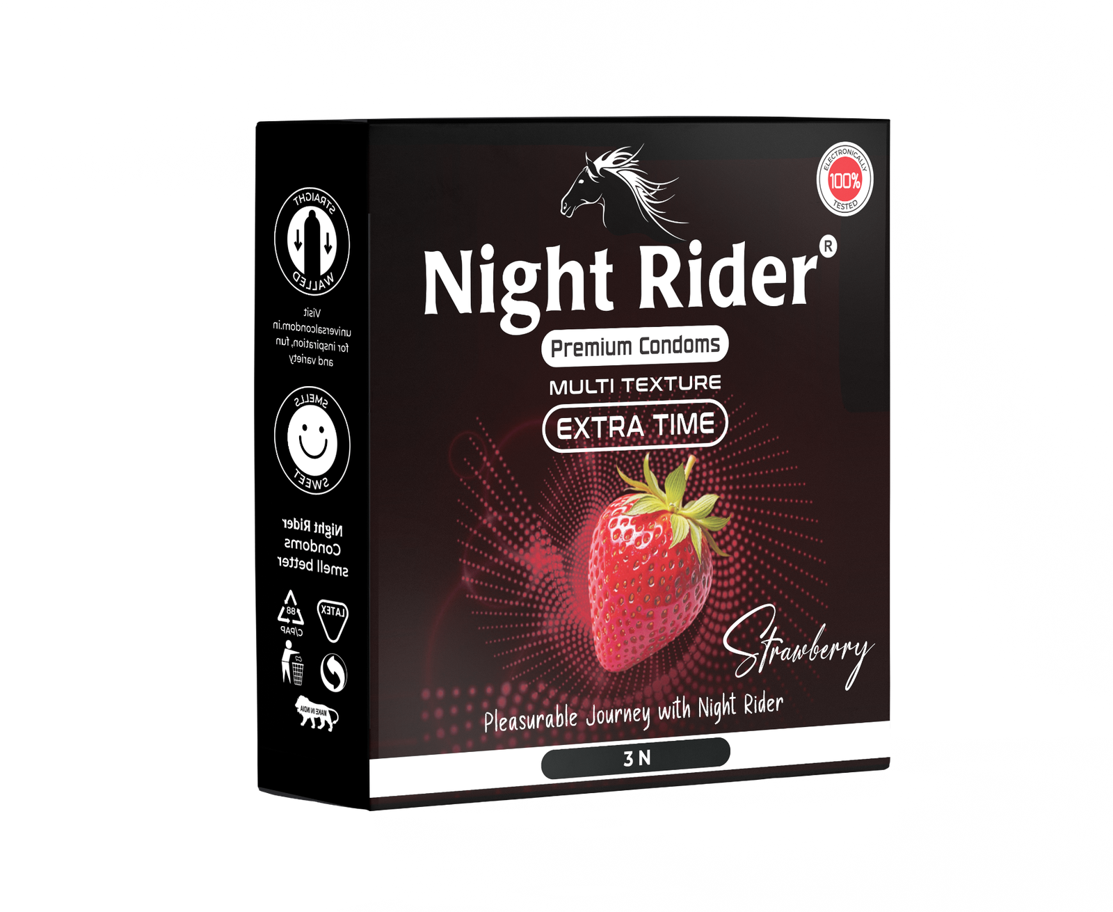 Night Rider Multi Texture Extra Time Strawberry packaging, 3’s pack