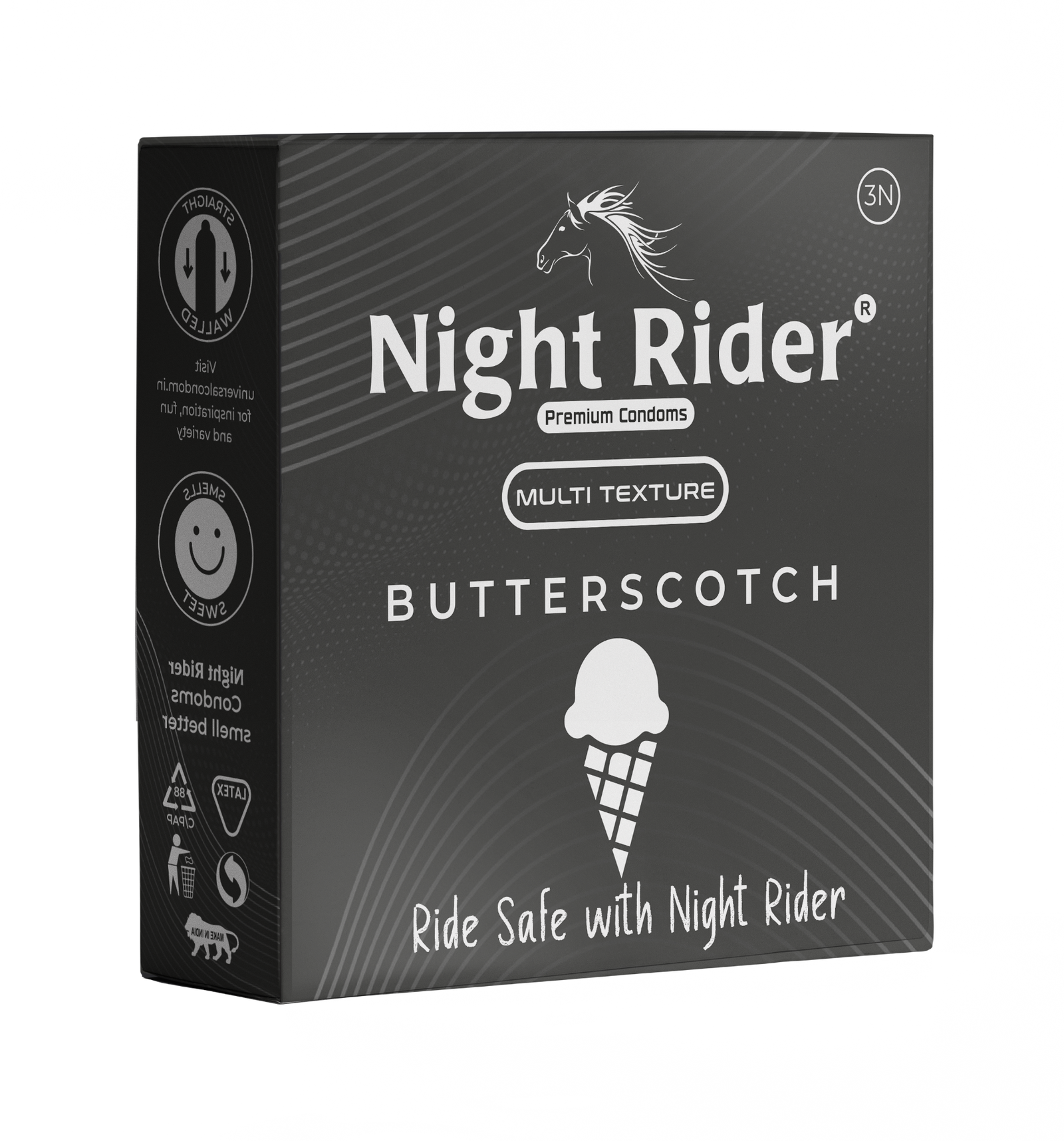 Night Rider Multi Texture Butterscotch packaging, 3’s pack