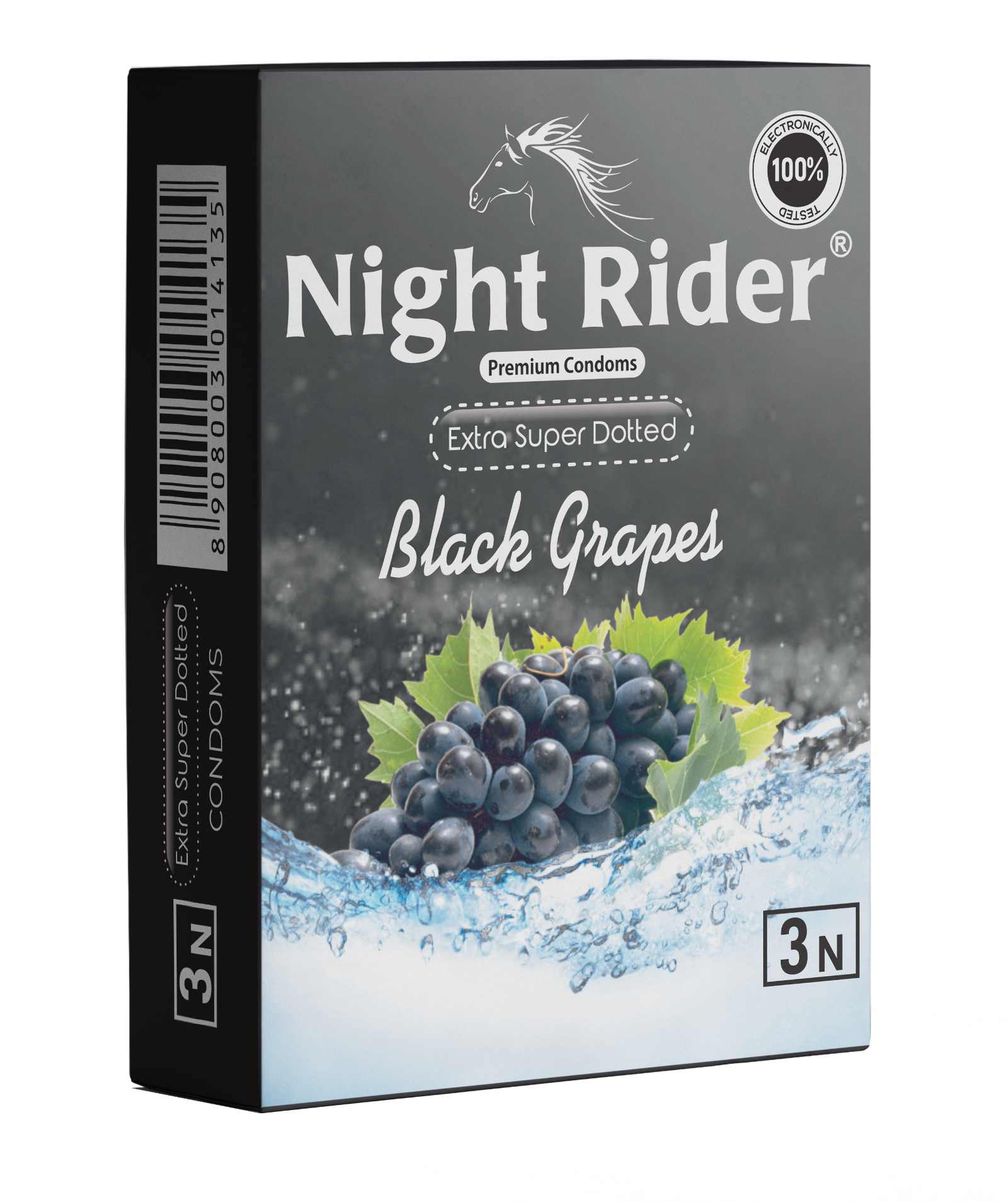 Night Rider Extra Super Dotted Black Grapes packaging, 3’s pack