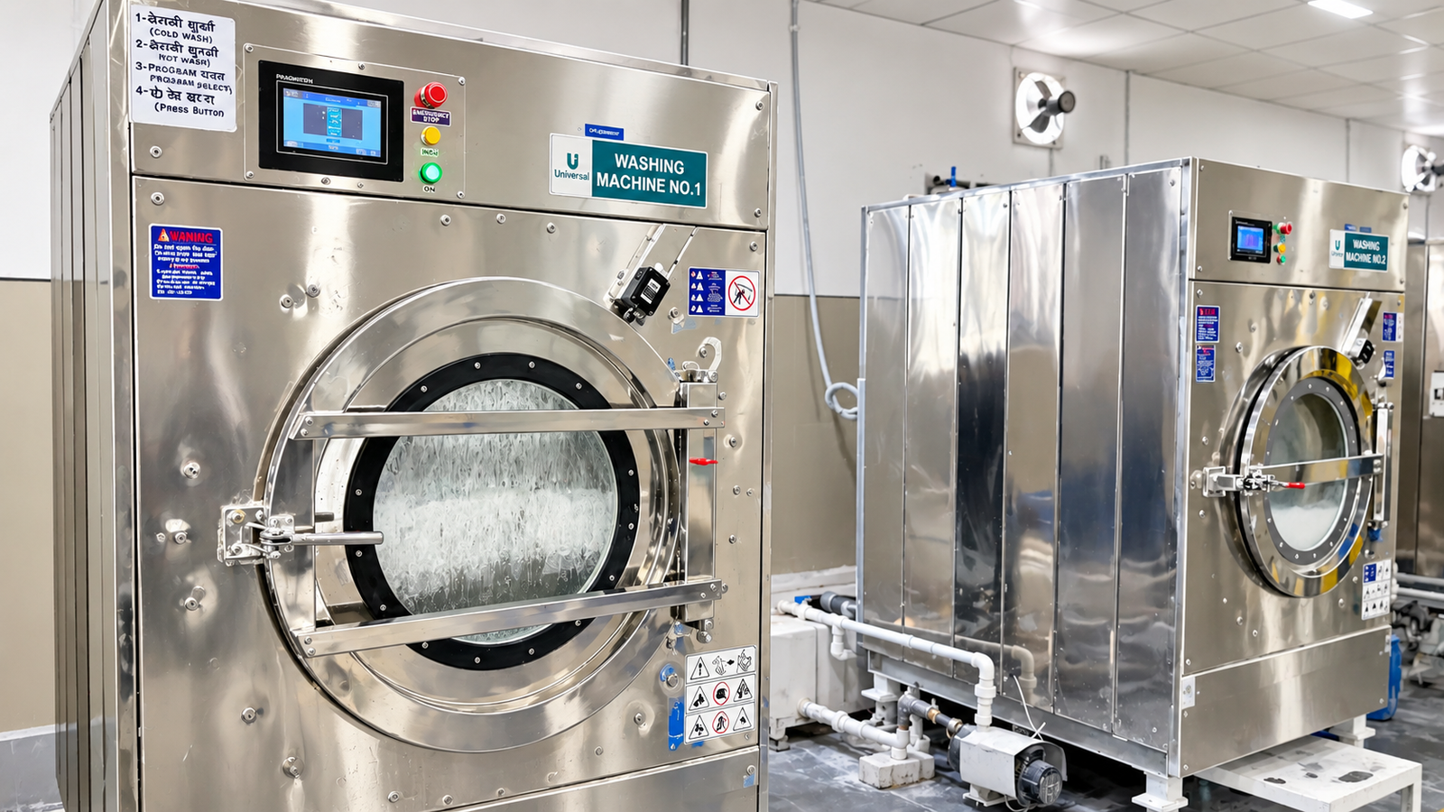 Industrial washing machines on the production floor