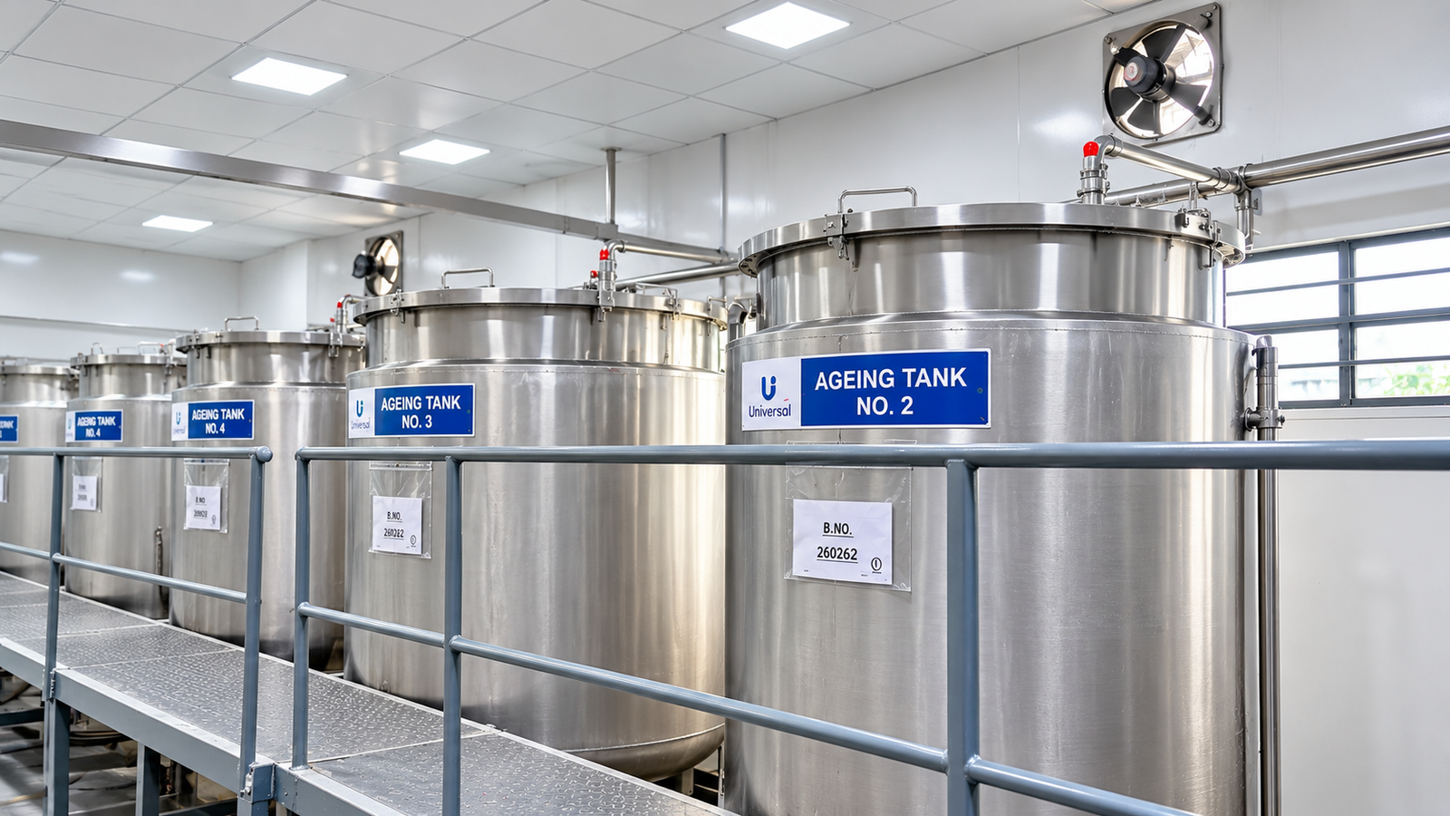 Stainless steel ageing tanks holding latex compound before production