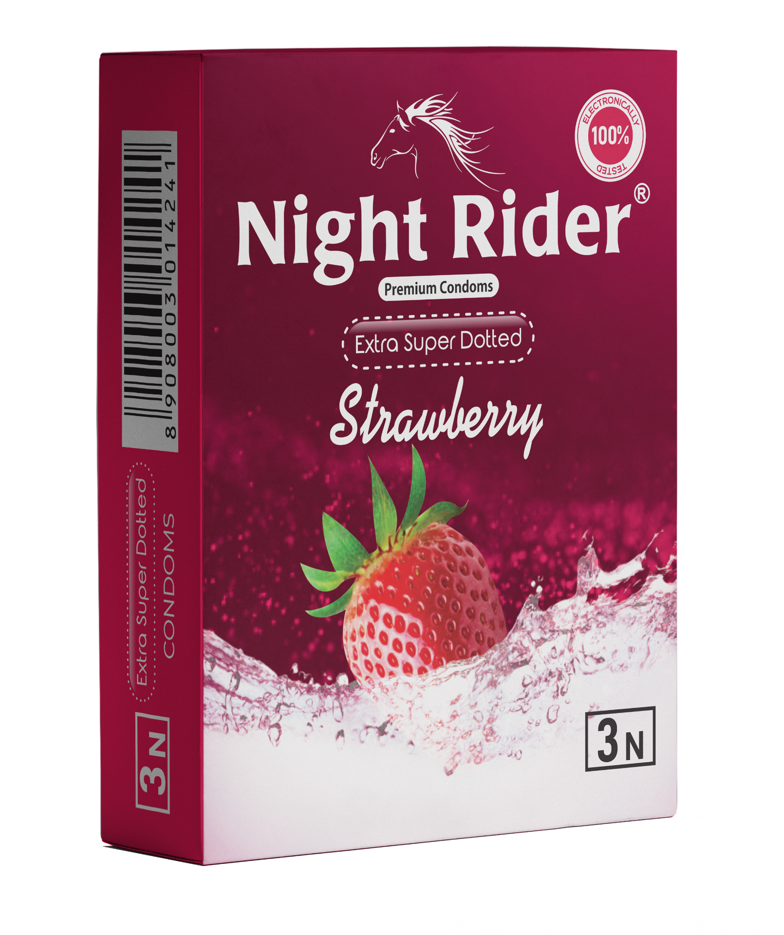 Night Rider Extra Super Dotted Strawberry packaging, 3’s pack