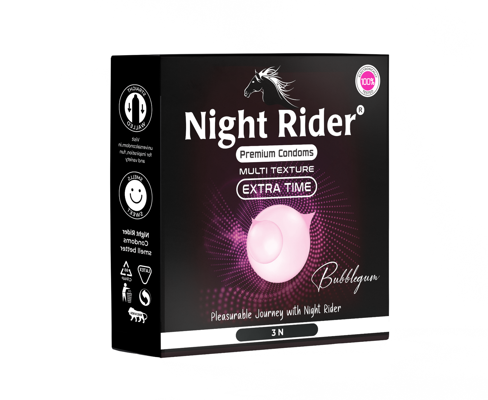 Night Rider Multi Texture Extra Time Bubblegum packaging, 3’s pack