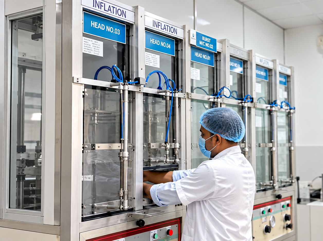 Electronic inflation and burst testing before batch release