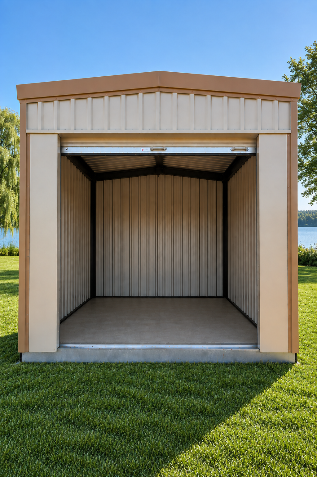 Portable storage building with open flexible space ready to customize
