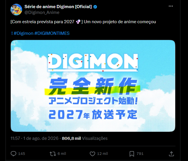 Anúncio oficial do novo anime de Digimon pela Toei Animation