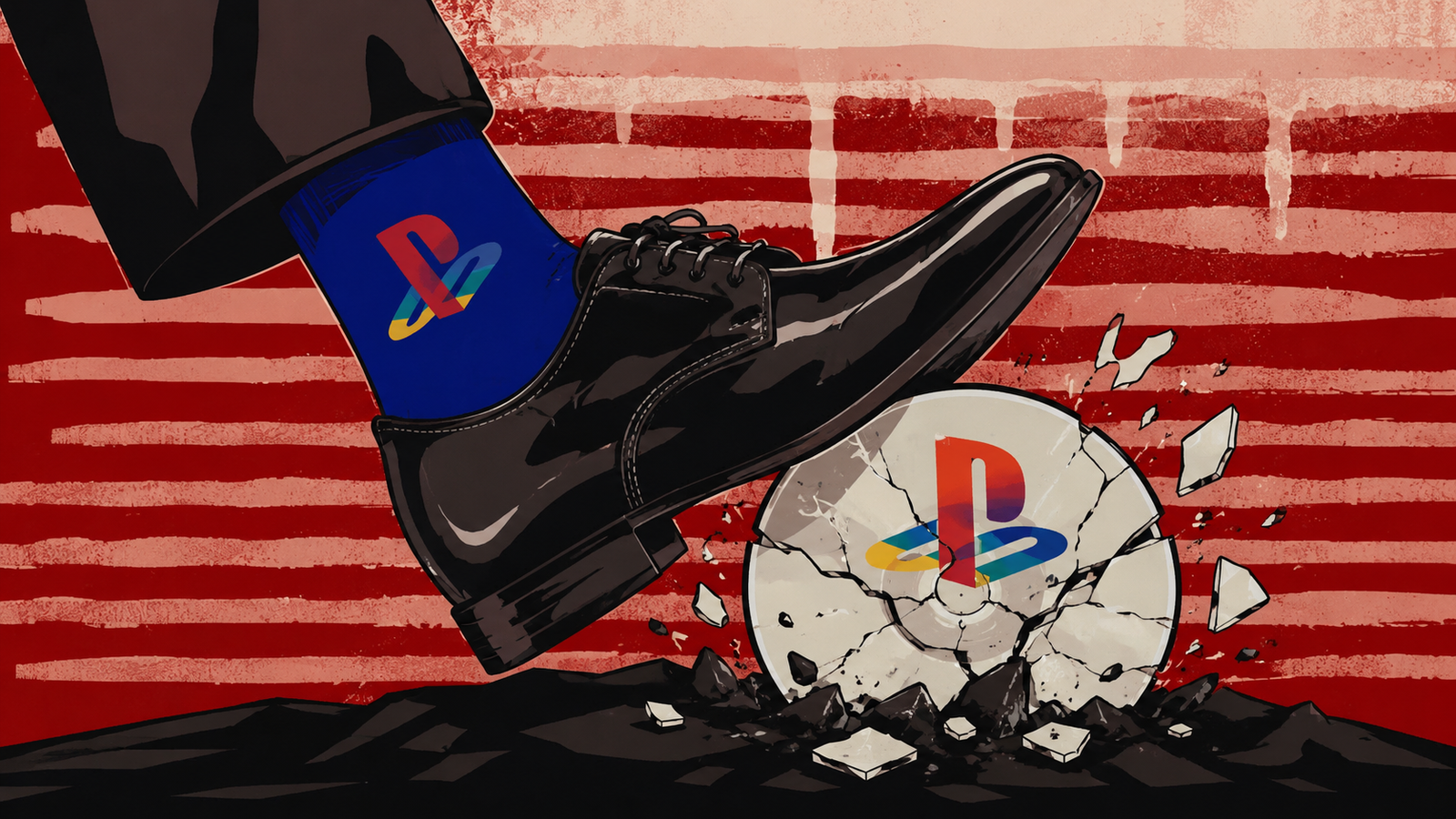 Ilustração de jogadores desligando os consoles em forma de manifestação