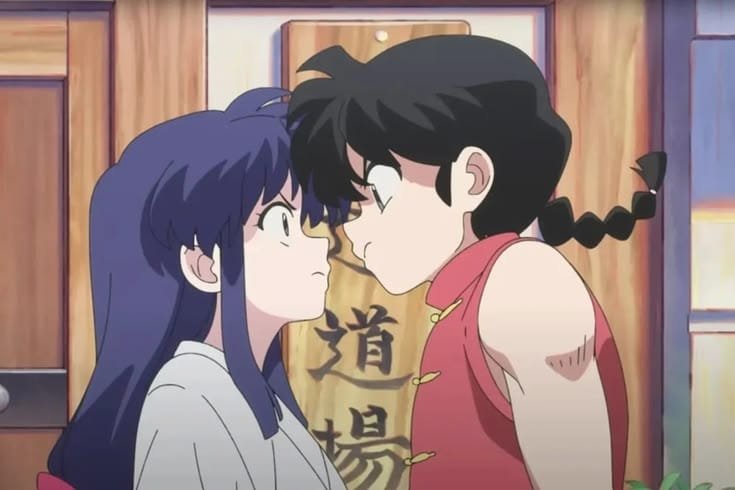 Ranma e Akane face a face no dojo