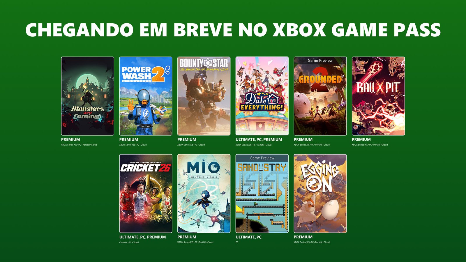 Xbox Game Pass - Jogos chegando em agosto de 2026