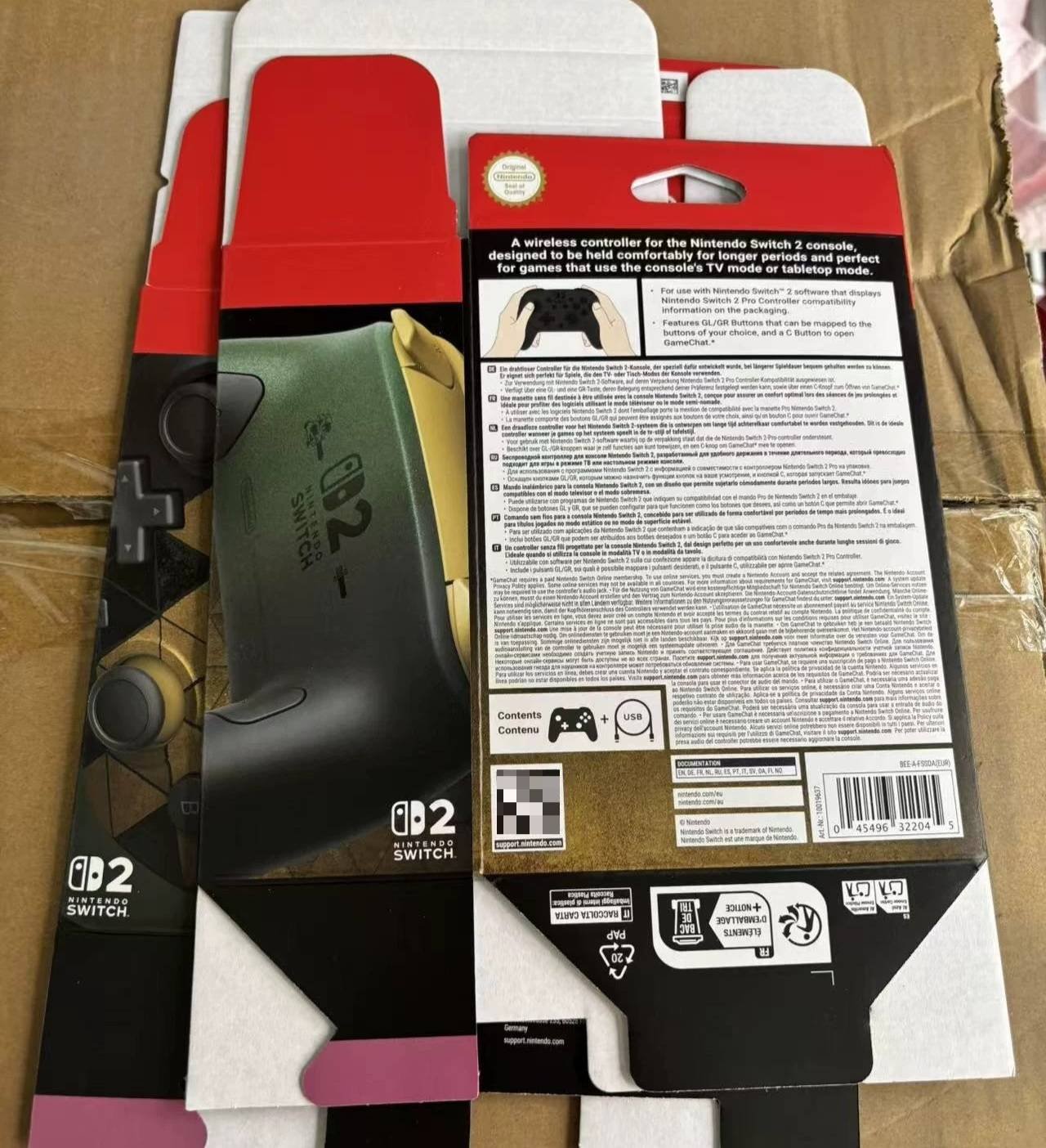 Pro Controller Zelda 40º aniversário fora da embalagem e verso da caixa