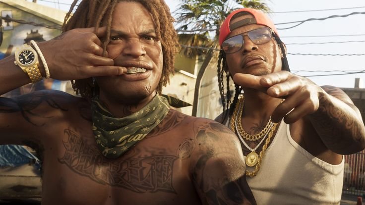 Dois personagens de GTA 6 em uma cena urbana