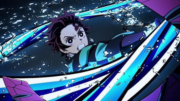Tanjiro Kamado usando a Respiração da Água em Demon Slayer