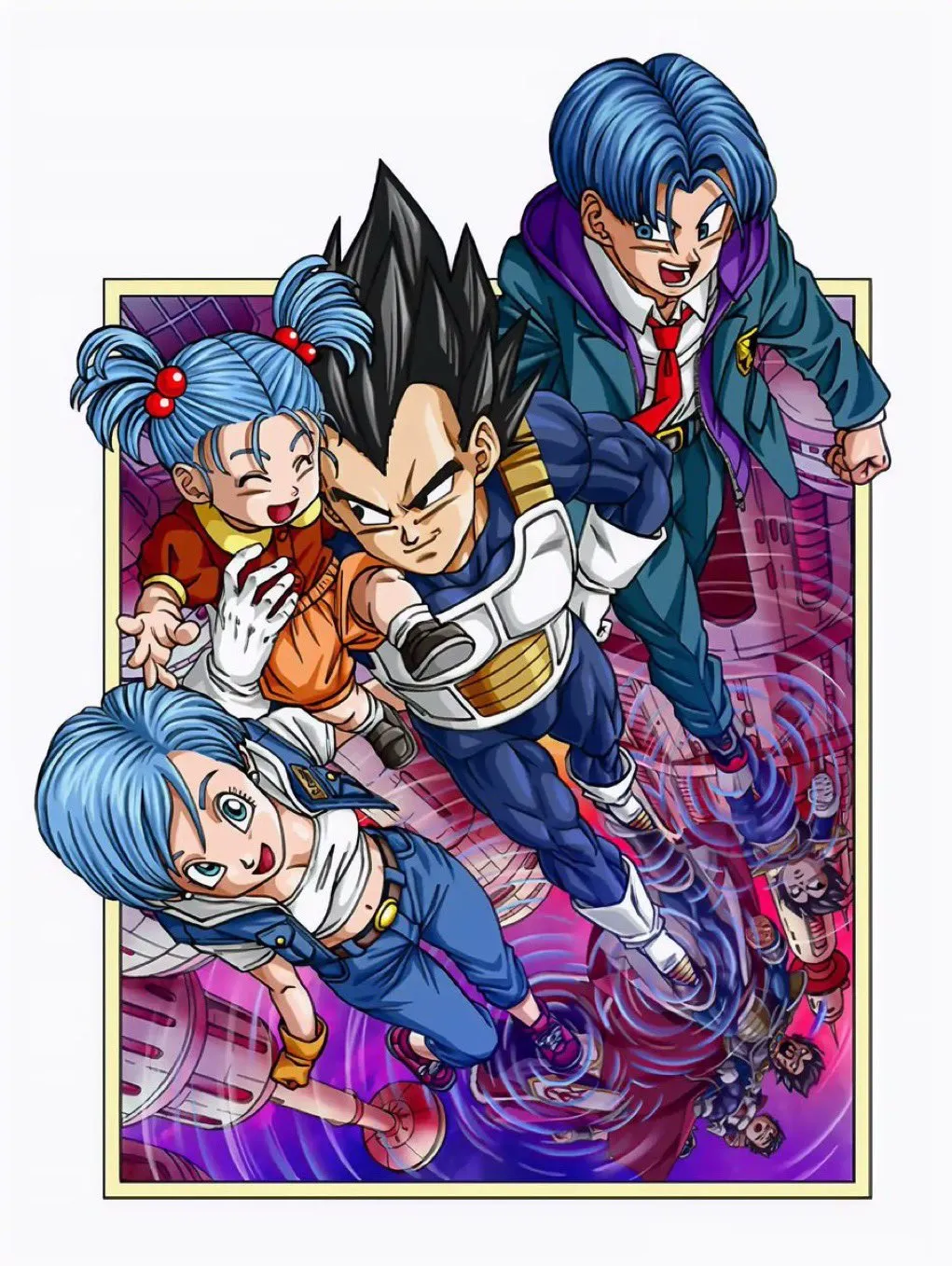 Nova capa de Dragon Ball Super com Vegeta, Bulma e a família Saiyajin no reflexo da água